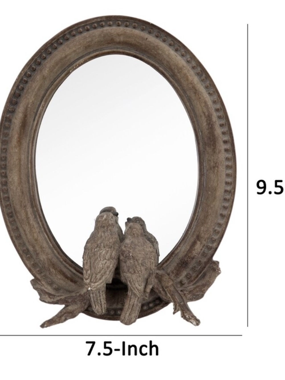 Rustic Brown Oval Mirror with Decorative Birds - Picture 2 of 9